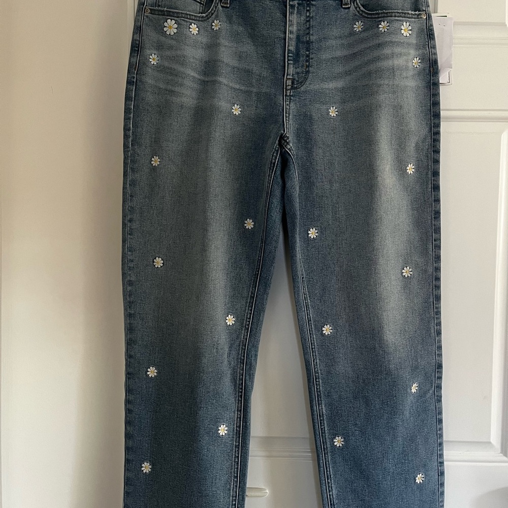 Chic Maurices Blue Floral Straight Leg Jeans